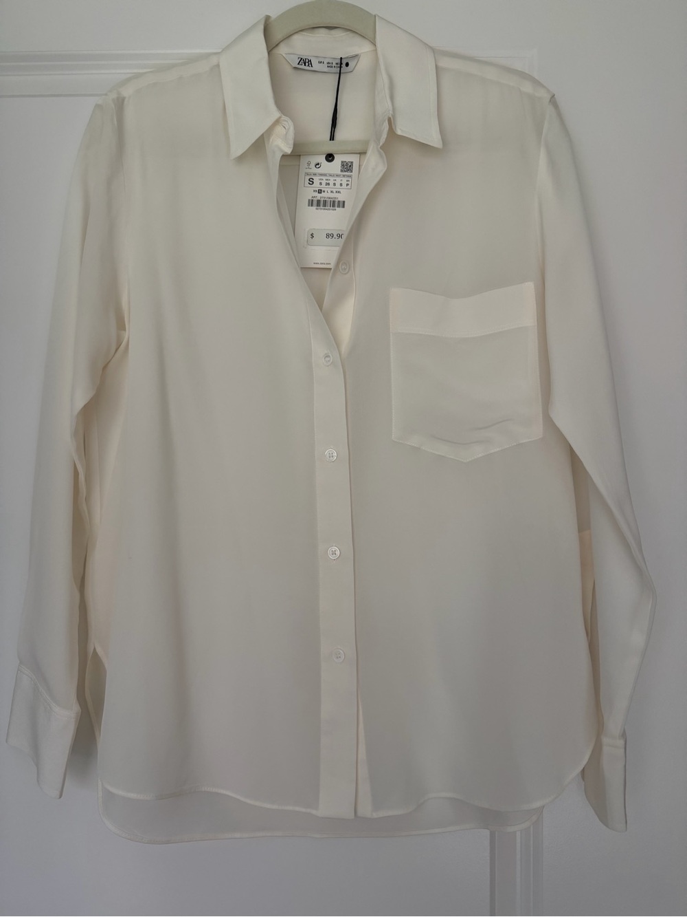 NWT Zara Cream Button-Up Shirt with Chest Pocket